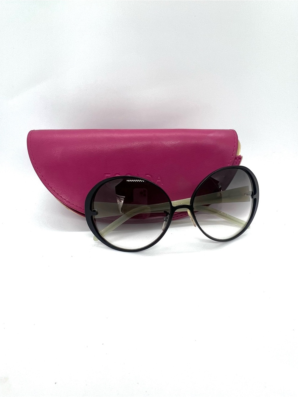 Escada Authentic Vintage Oversized Round Sunglasses Black Sage Green w/Logo Case